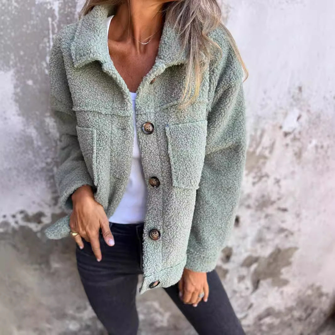 Veste en Tissu Sherpa avec Clo à Revers