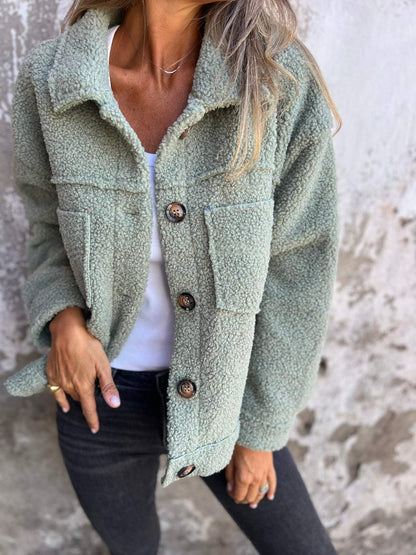 Veste en Tissu Sherpa avec Clo à Revers