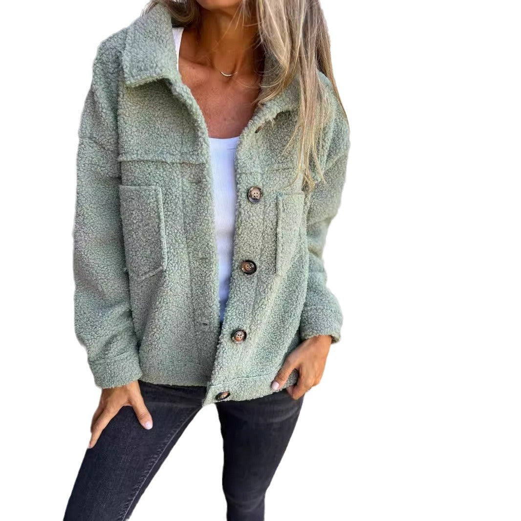 Veste en Tissu Sherpa avec Clo à Revers